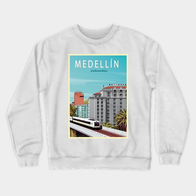 Medellin, Colombia - Vintage Travel Poster Crewneck Sweatshirt by AtifSlm